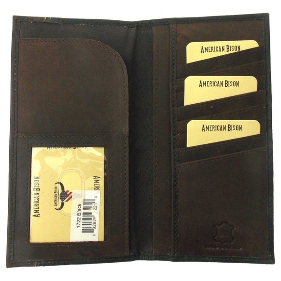 American Bison Rodeo Leather Wallet Milled Print Cutout Black Checkbook Cover - Picture 3 of 3